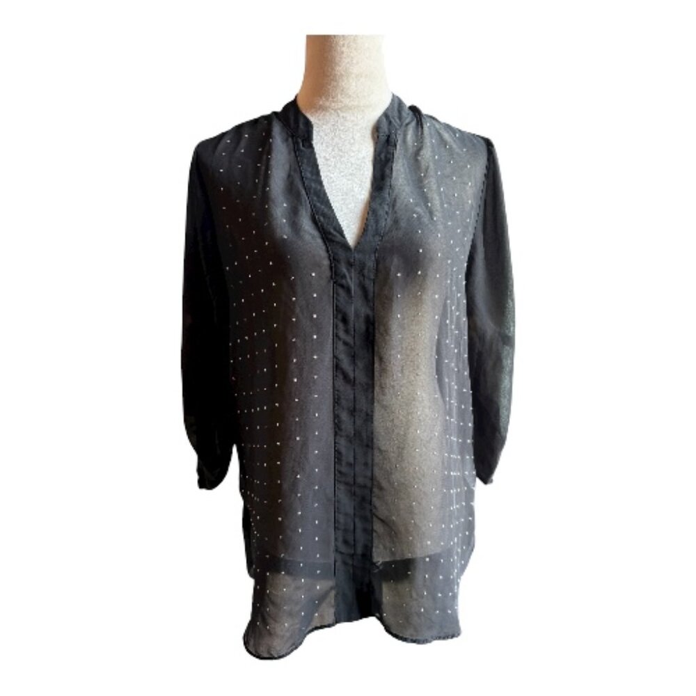 Maurices Black Sheer Blouse with Rhinestone Stud Details - Size M (2368)